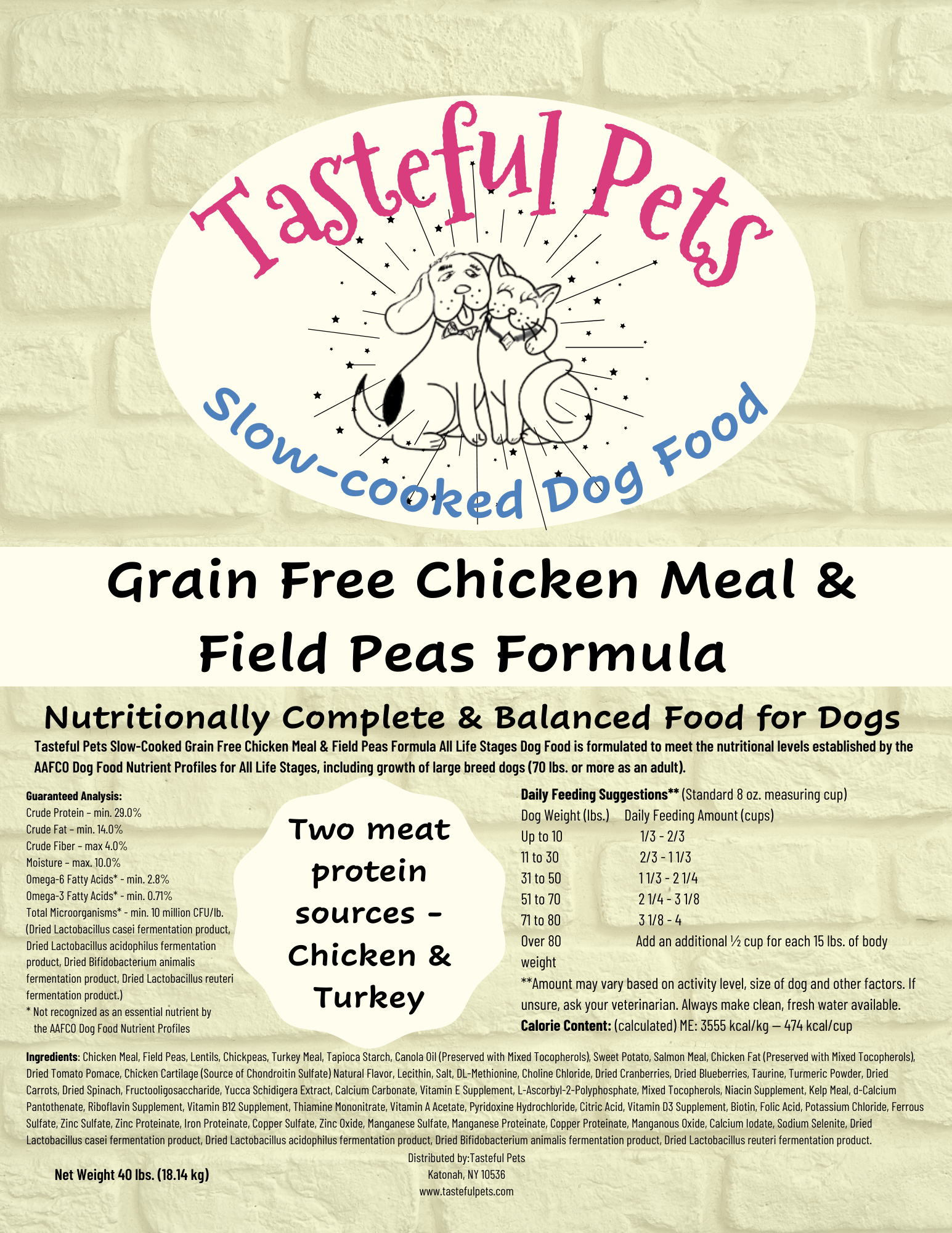 Tasteful Pets Slow-cooked Grain Free Chicken Meal & Field Peas Formula Dog Food